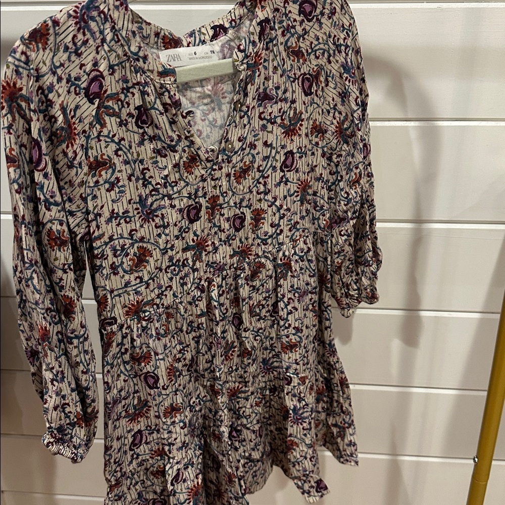 ZARA Paisley Autumn Dress Long Sleeve Flowers Neutral Size 6